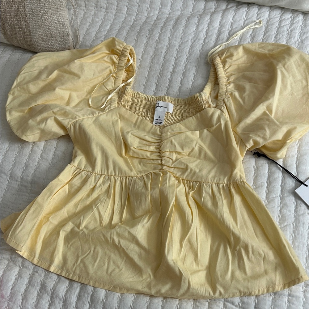 Japna Light Yellow Puff Sleeve Blouse